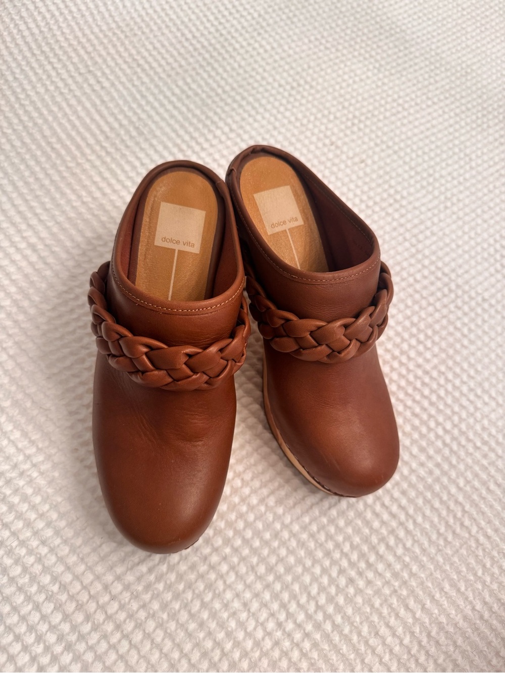Dolce Vita Cognac Braided Leather Slip-On Mules